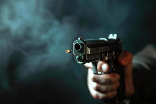 man-aims-through-the-sight-of-combat-metal-pistol-to-hit-the-target-photo
