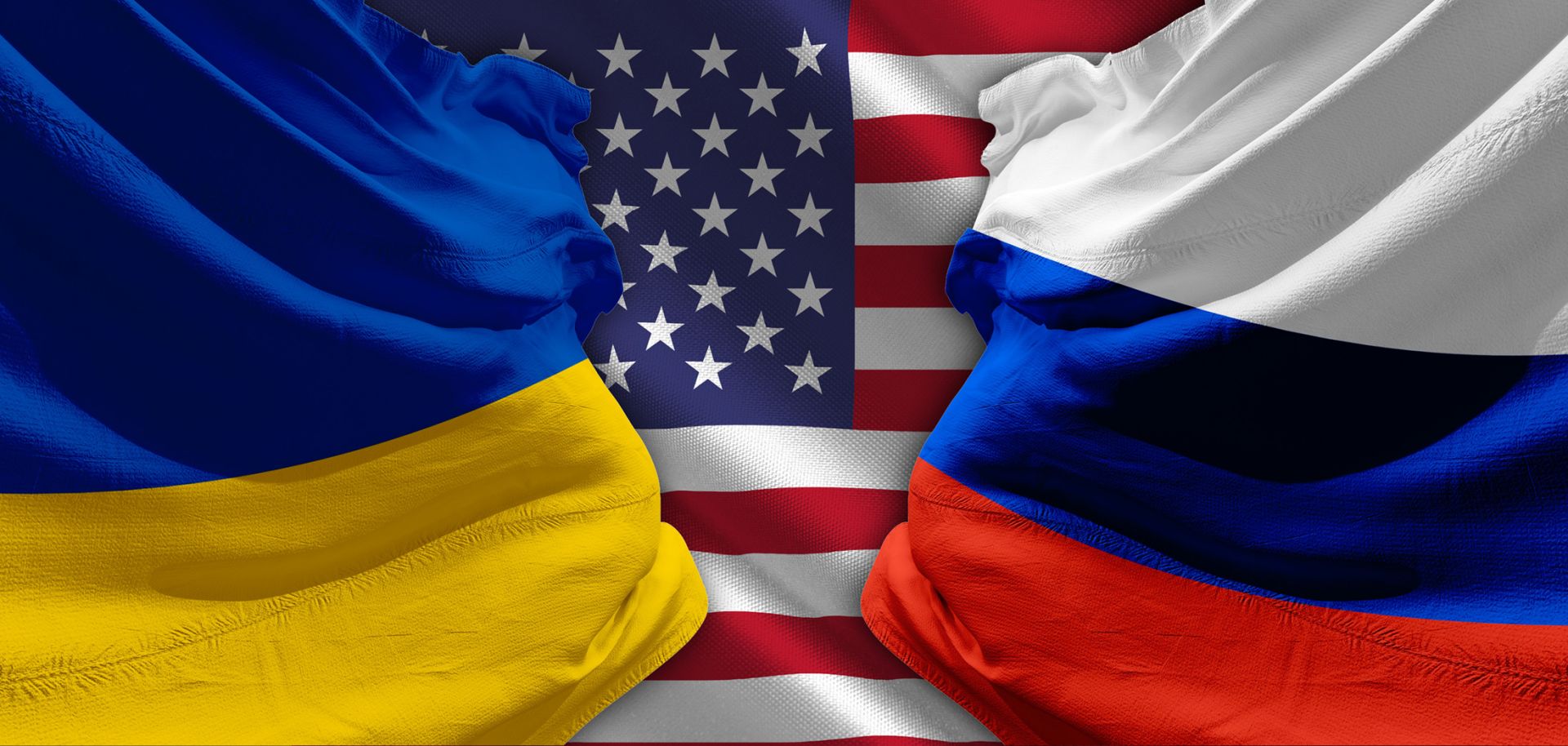 Ukraine U.S. Russia Flags display